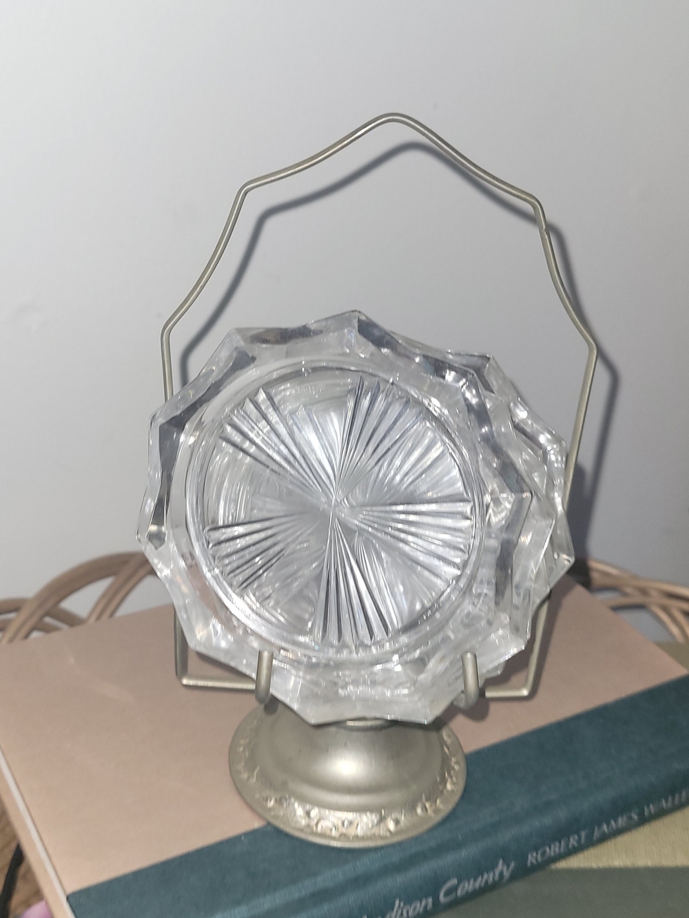Vintage MCM Glass Starburt Coasters And Silver Caddy.